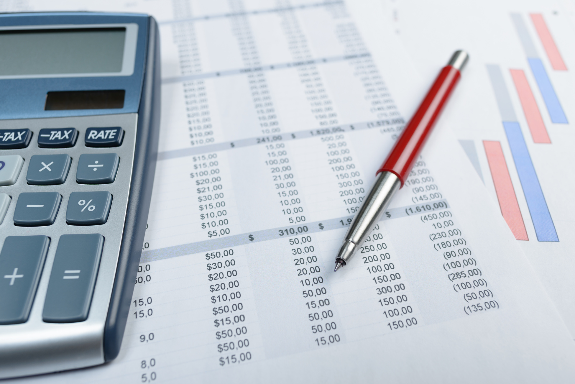 Pen and calculator with spreadsheets